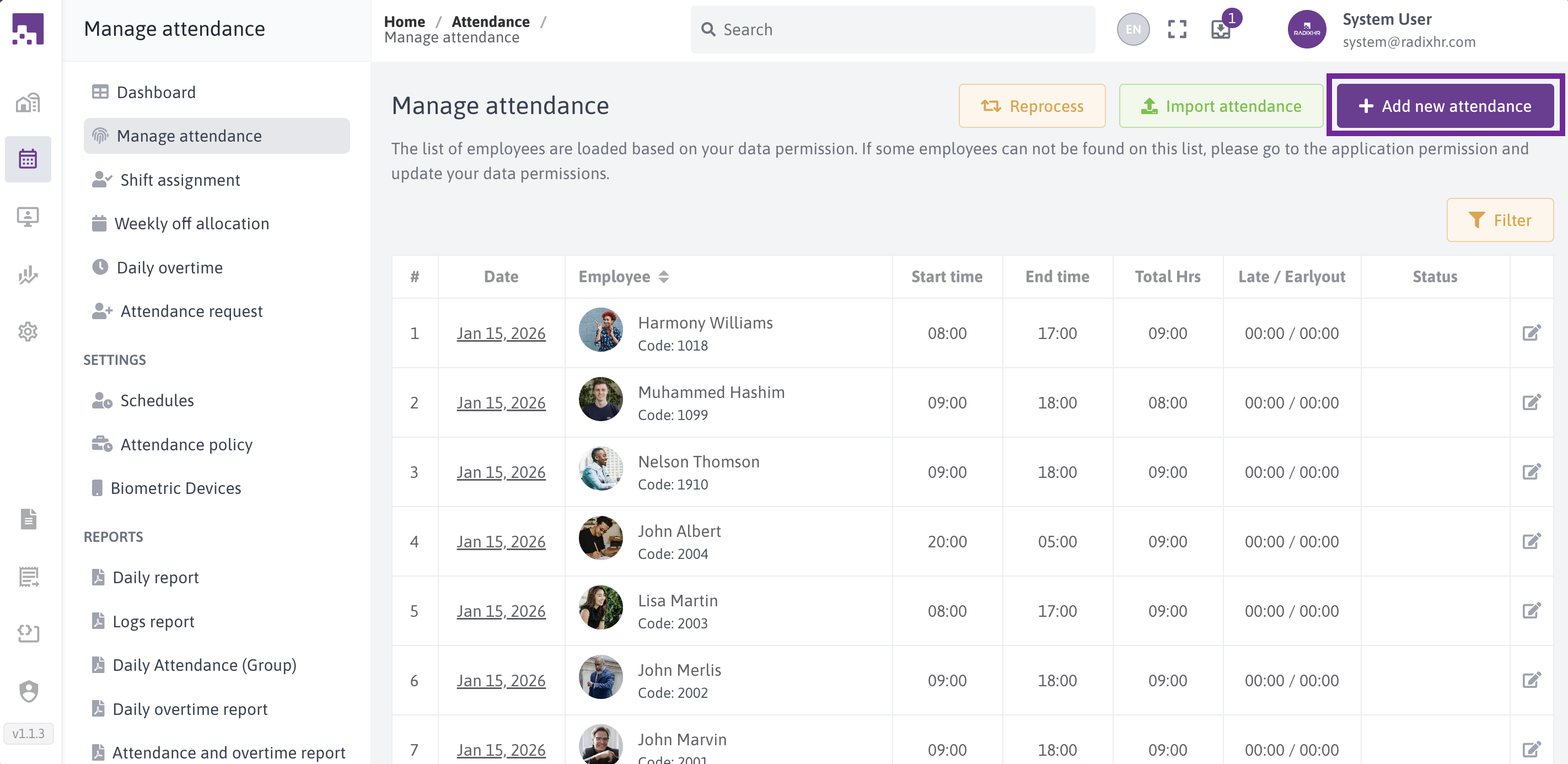 Add Attendance Screen