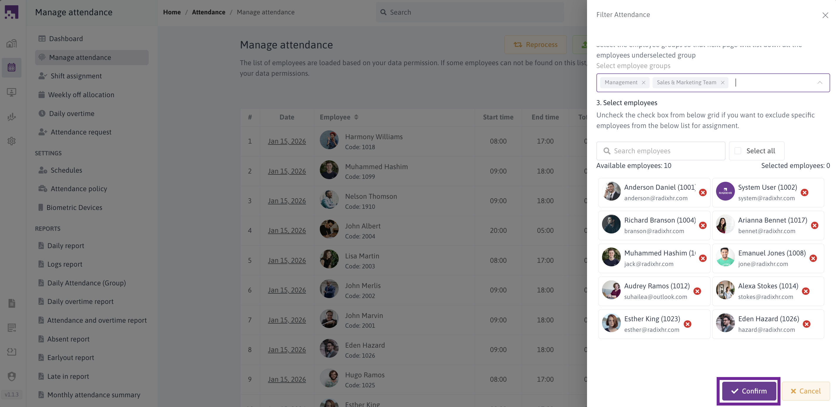 Apply Filter Confirm Button