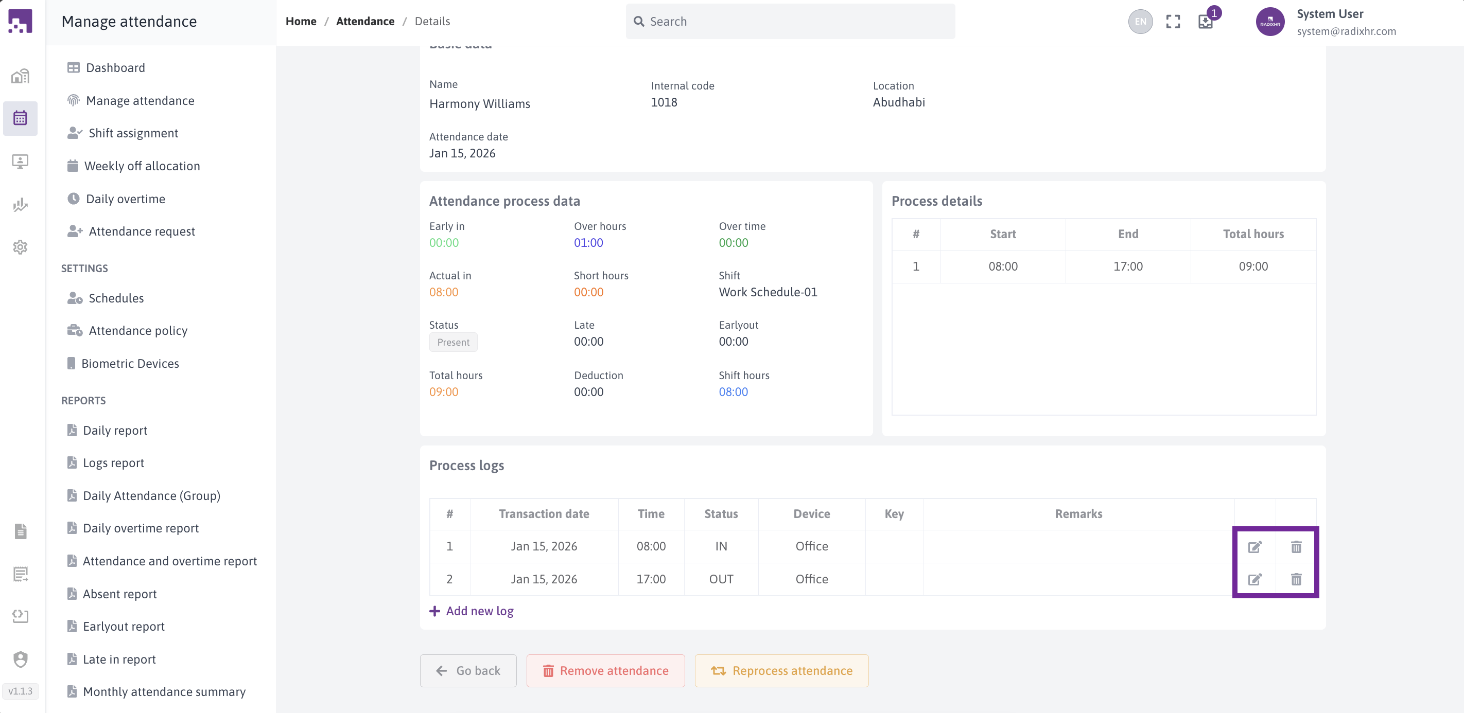 Edit and Delete Log Icons