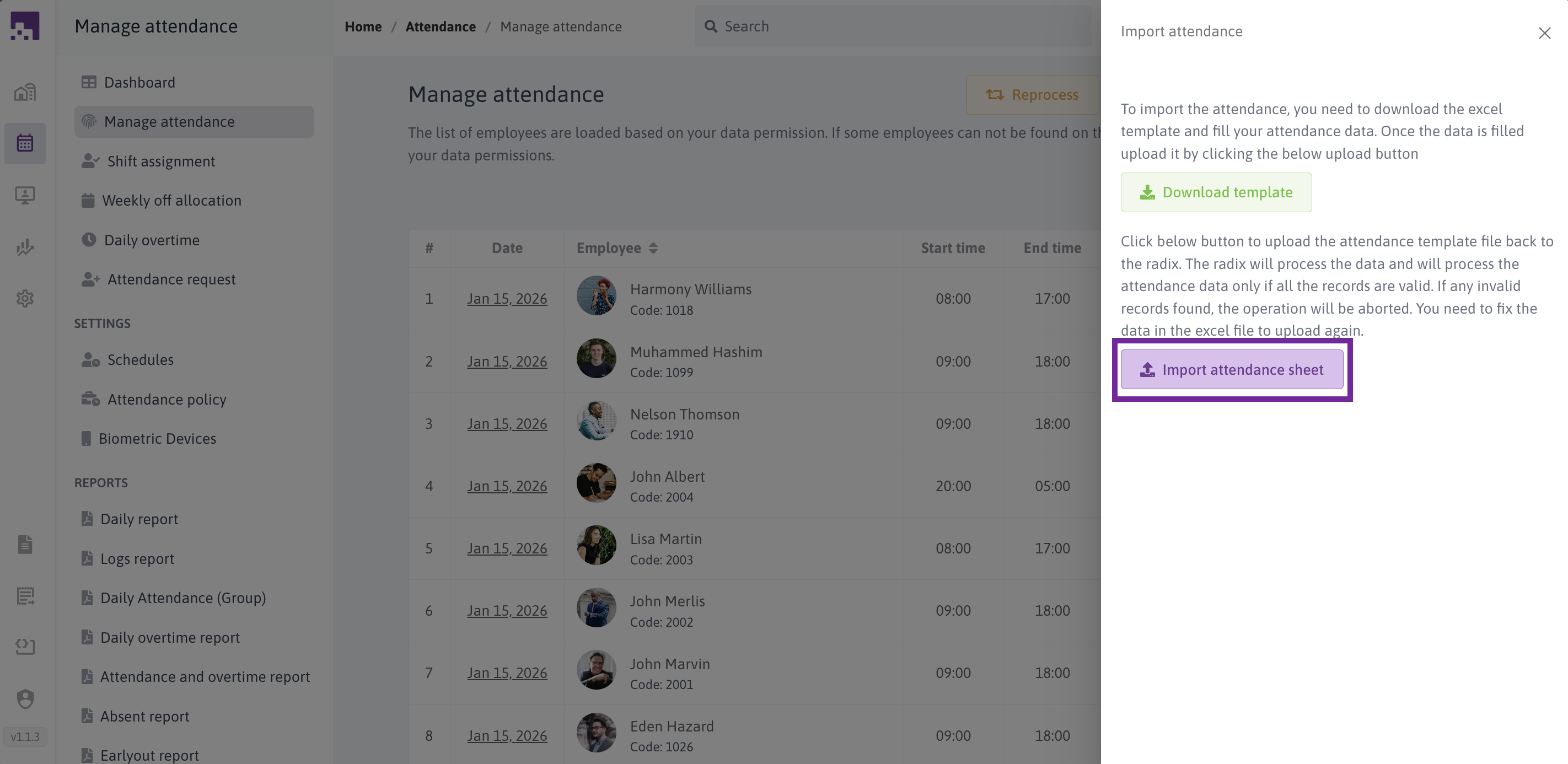 Import Attendance Sheet Button