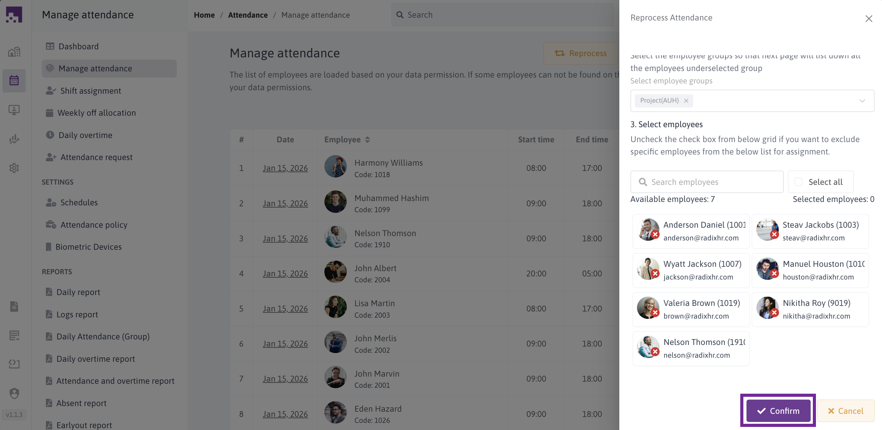 Reprocess Confirm Button