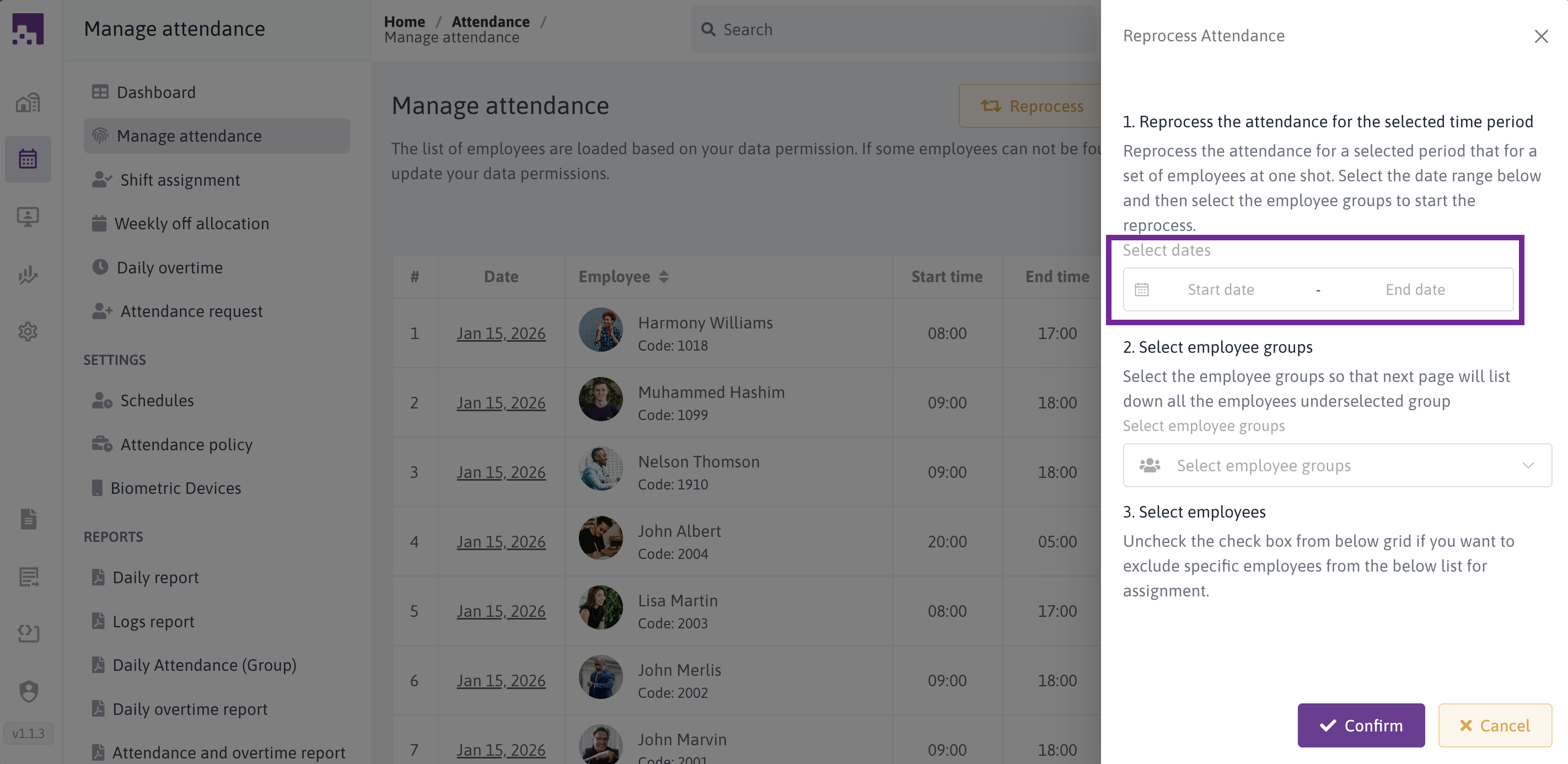 Reprocess Date Range Picker