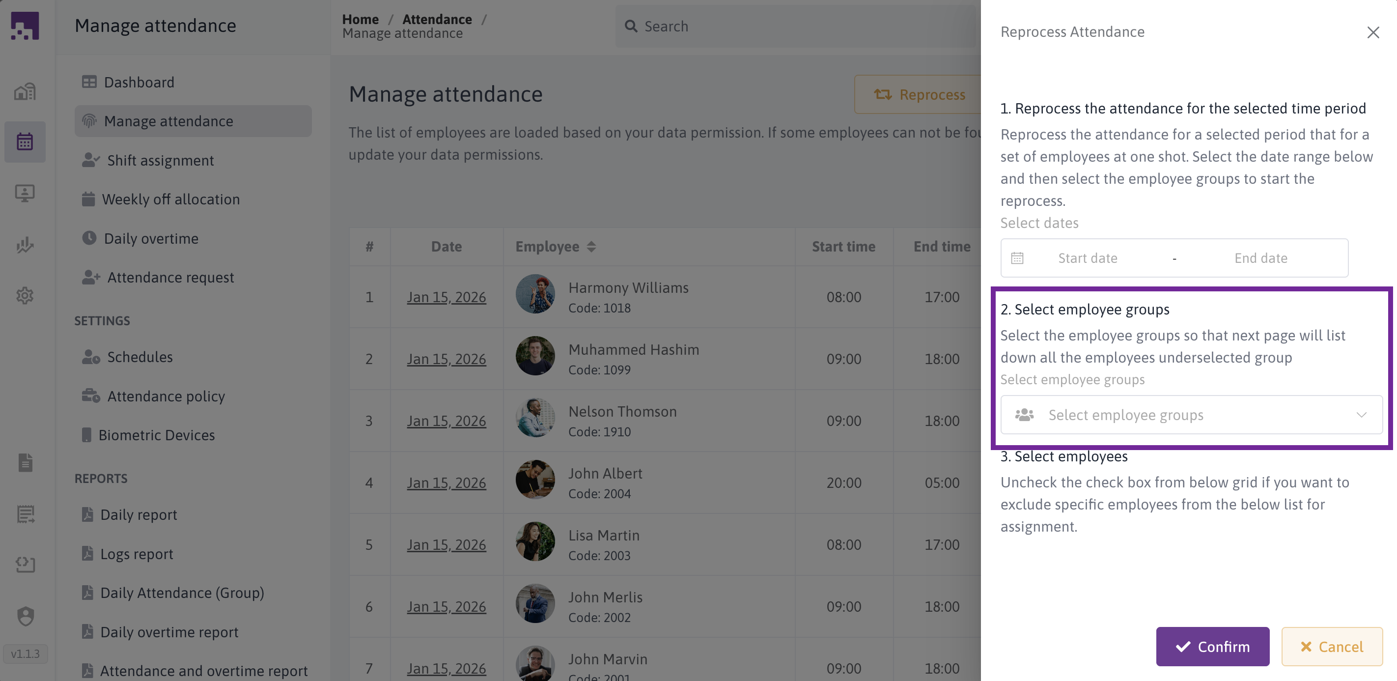 Reprocess Select Employee Groups