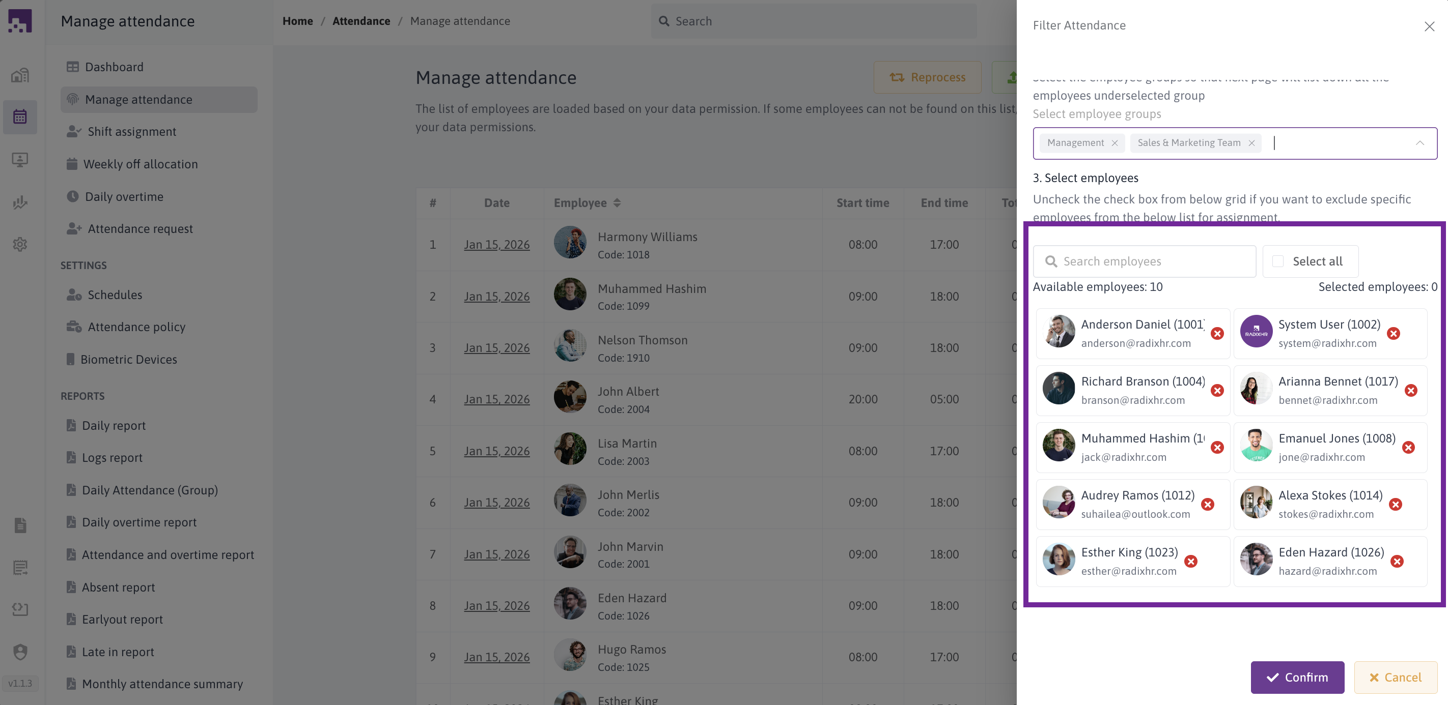 Select Individual Employees