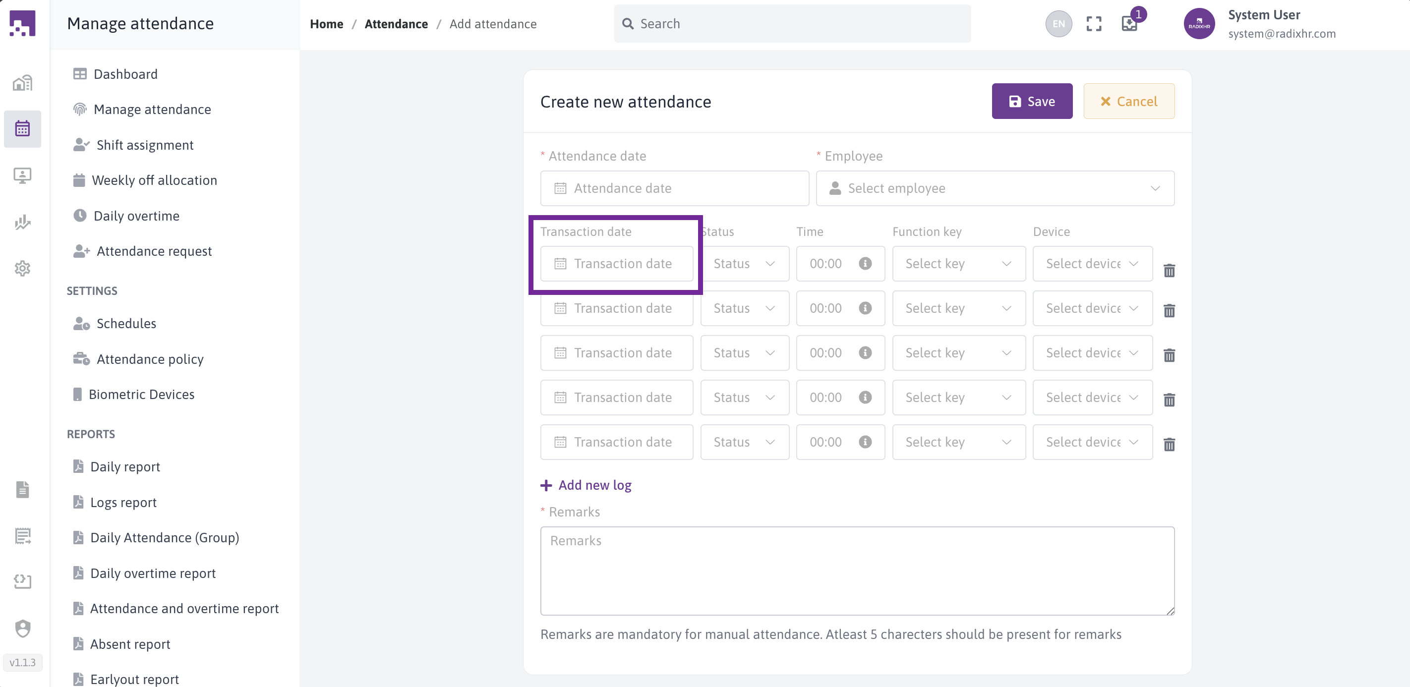Transaction Date Field