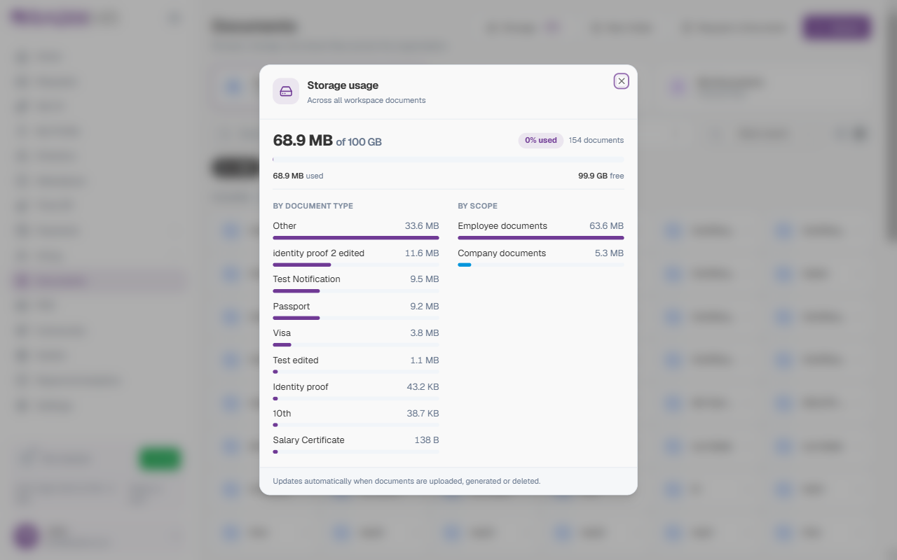 Storage usage dialog