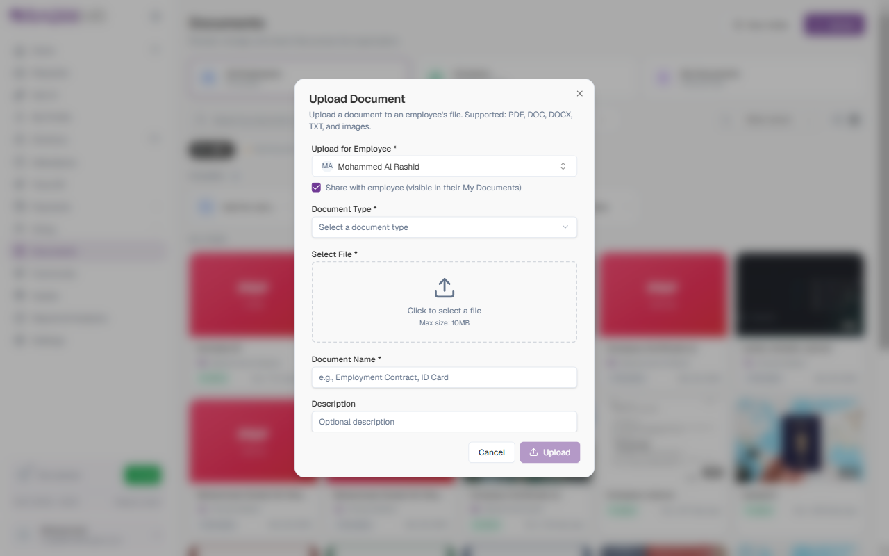Upload Document dialog