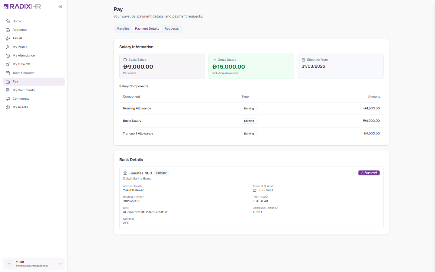 Pay — Payment Details tab