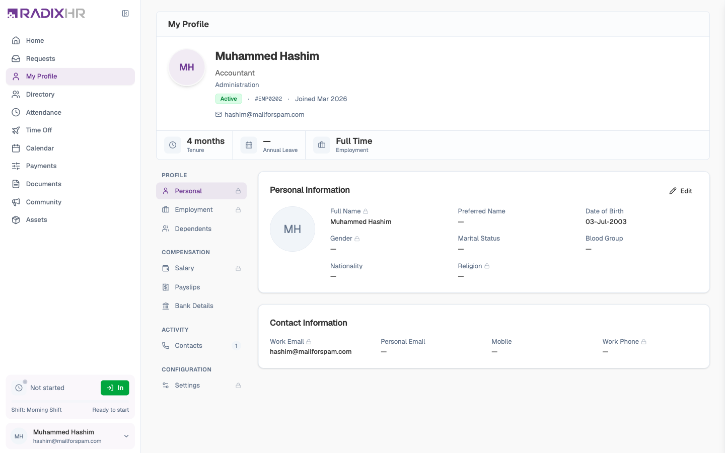 Employee profile