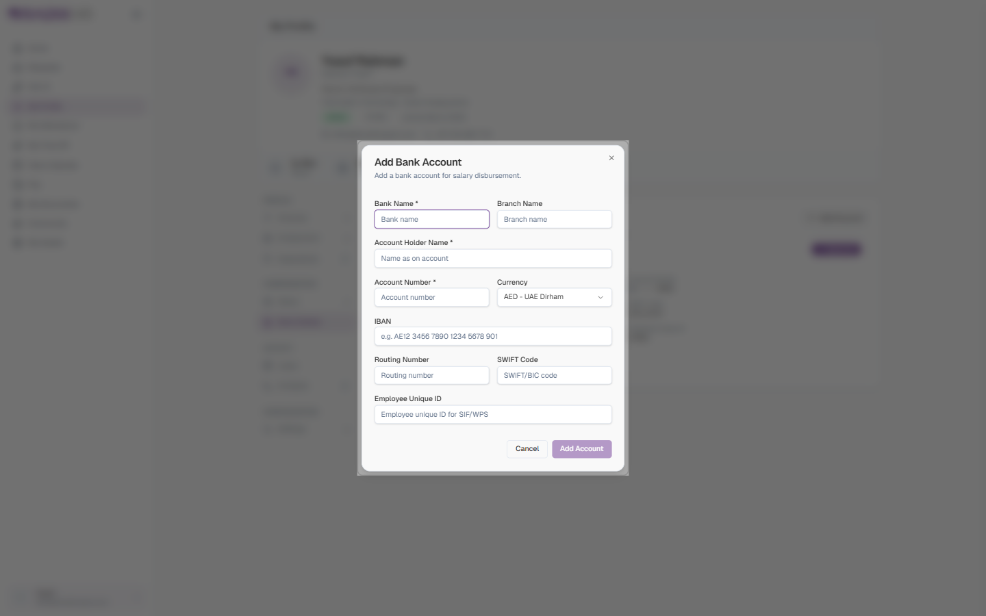 The Add Bank Account dialog