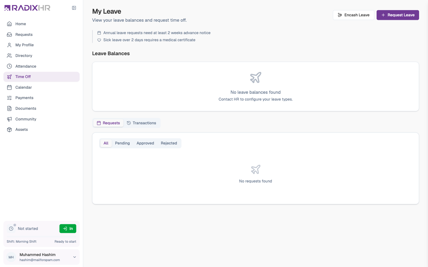 My Leave — balances and requests