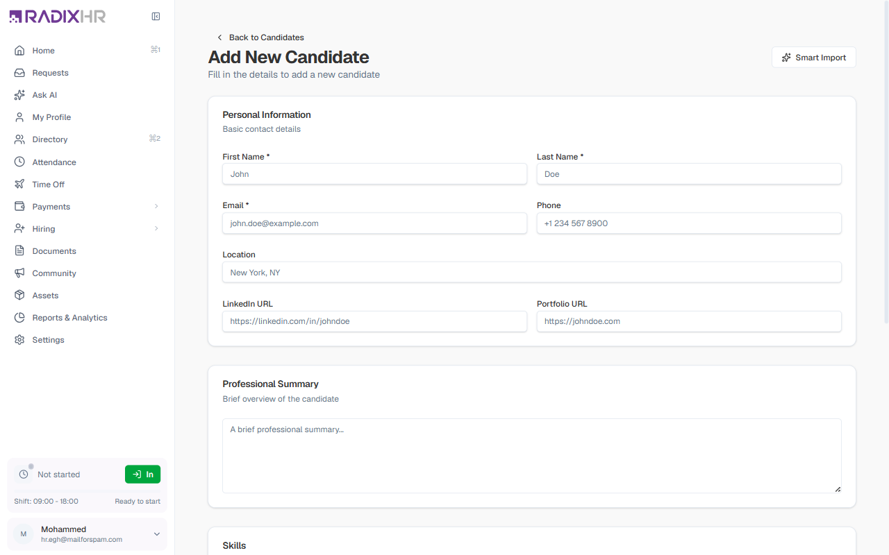 Add New Candidate Form