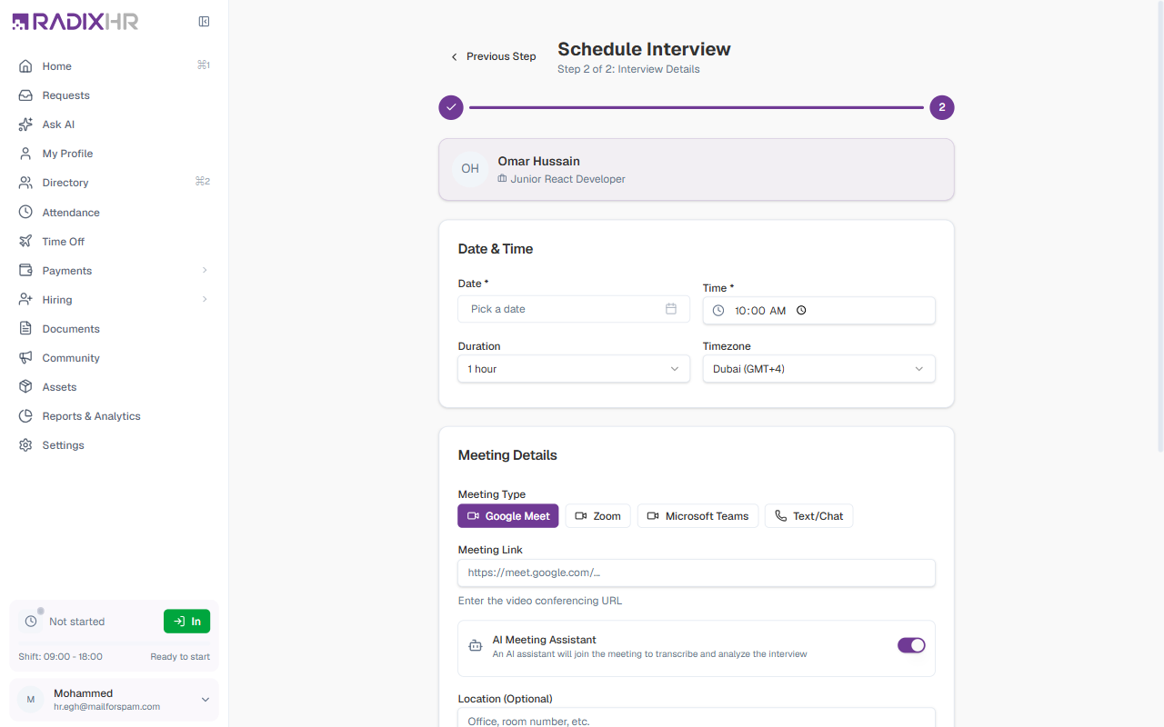 Schedule Interview - Step 2