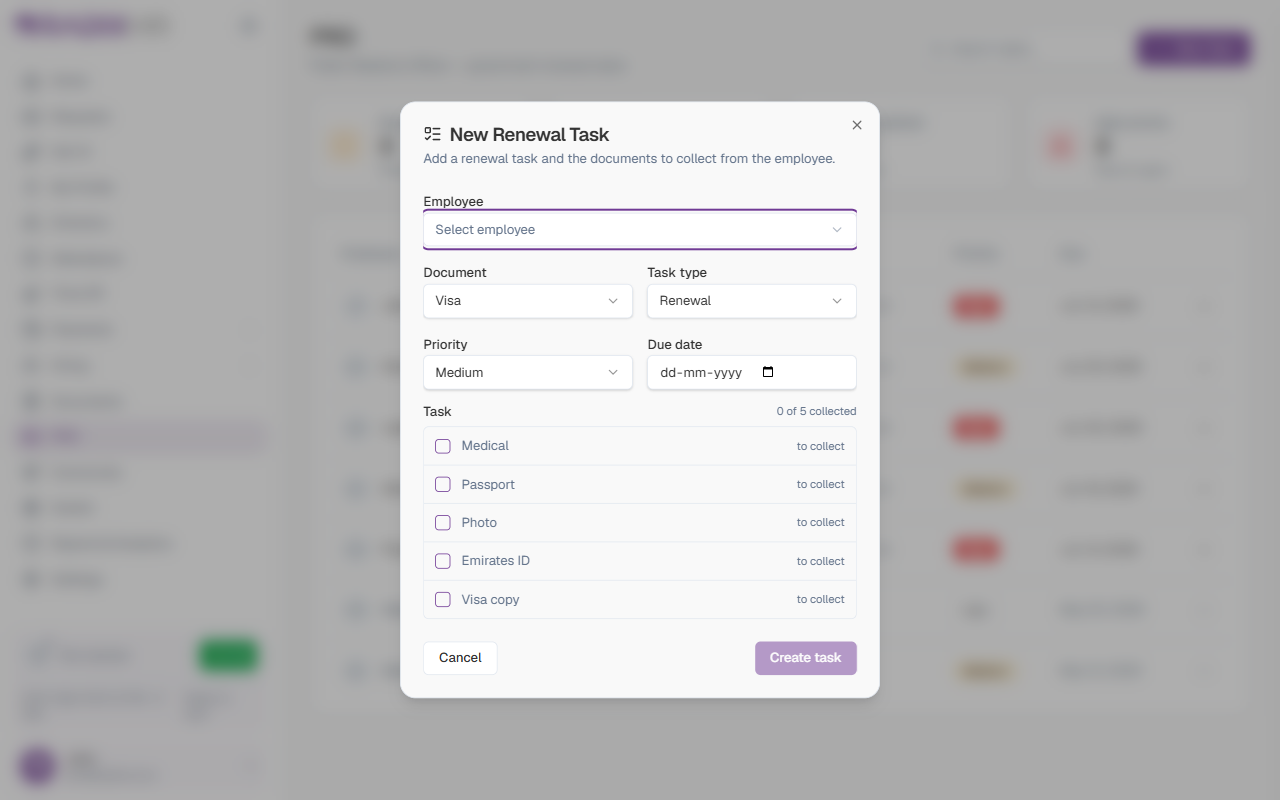 New Renewal Task form