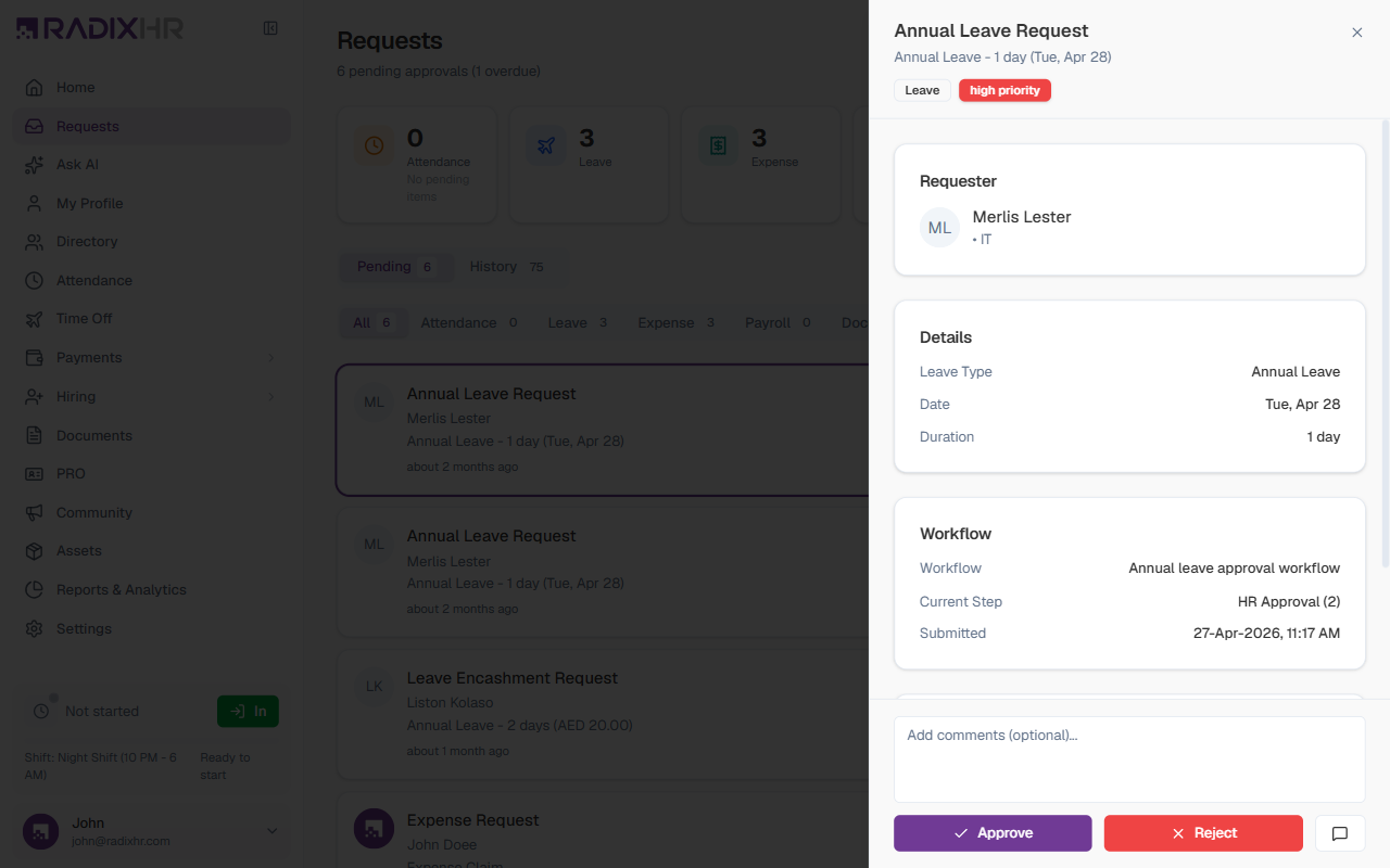 Approval task details panel