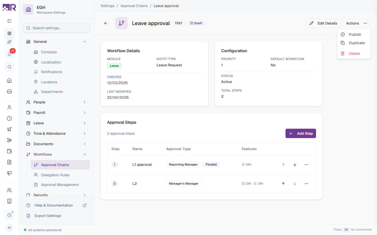 Workflow Actions Menu