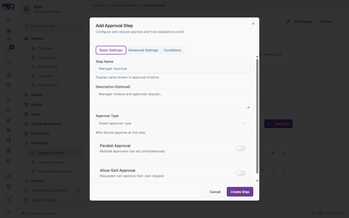 Add Approval Step — Basic Settings