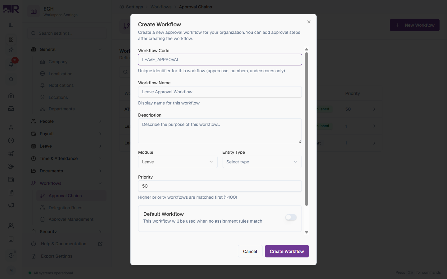 Create Workflow Dialog