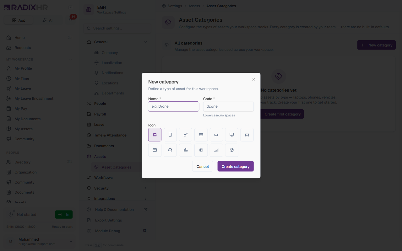 New category dialog
