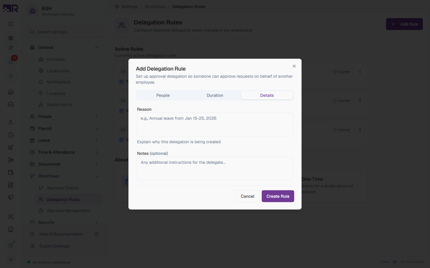 Add Delegation Rule — Details Tab