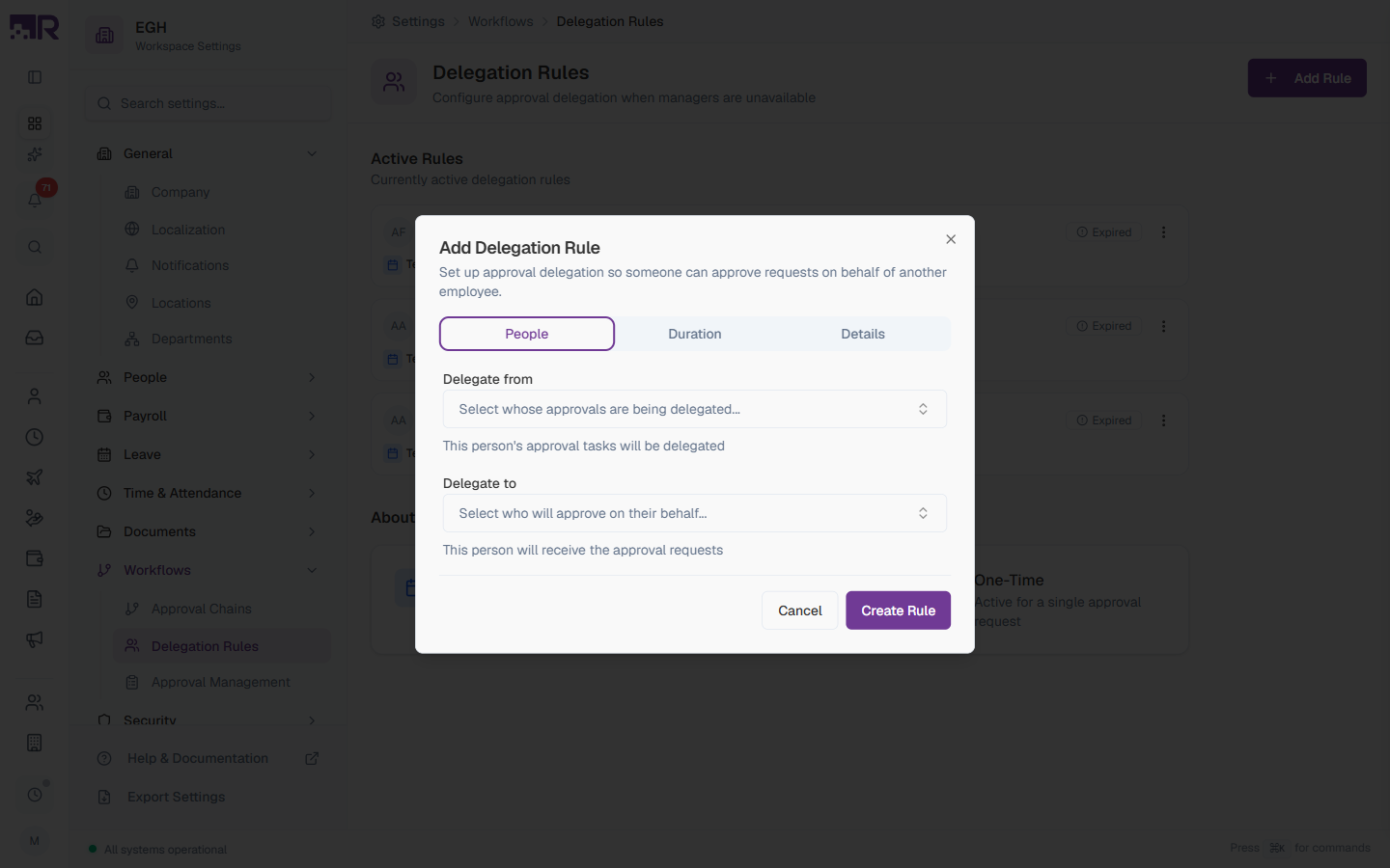 Add Delegation Rule — People Tab