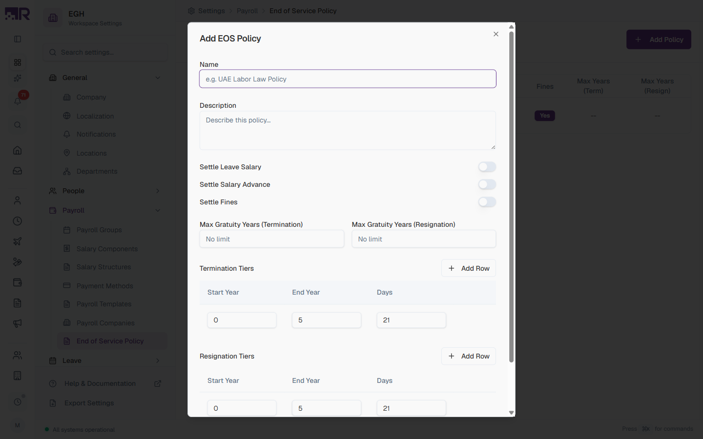 Add EOS Policy Form — Top