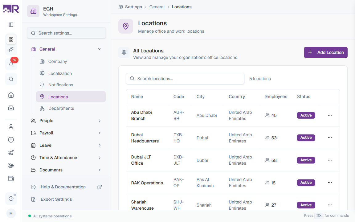 Locations Settings Overview