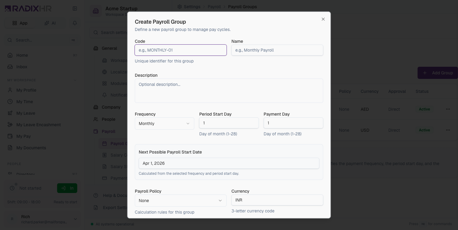 Create Payroll Group