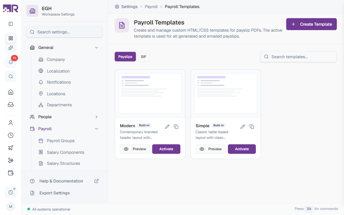 Payroll Templates Overview