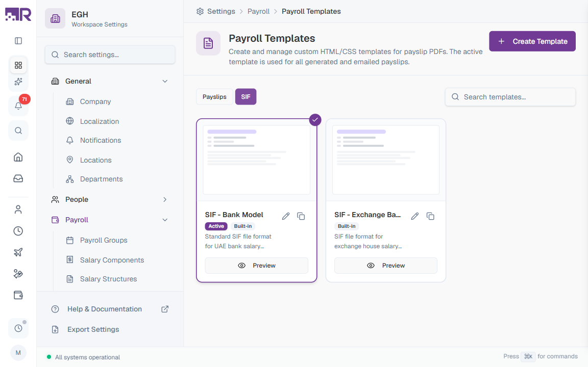 SIF Templates Tab