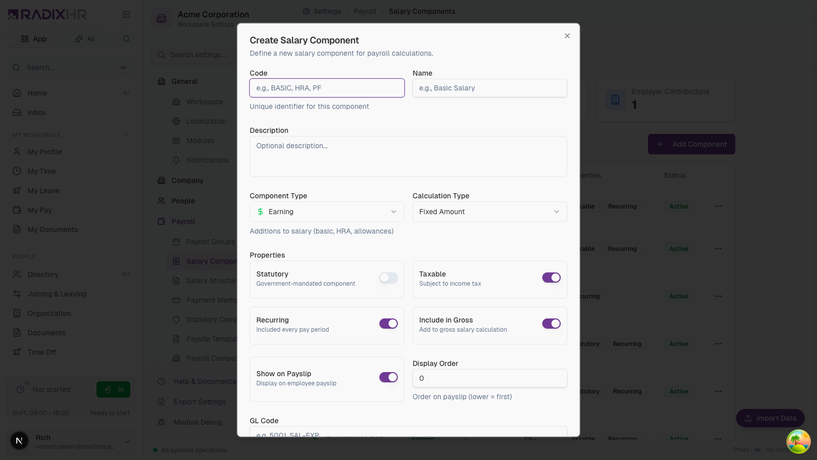 Create Salary Component