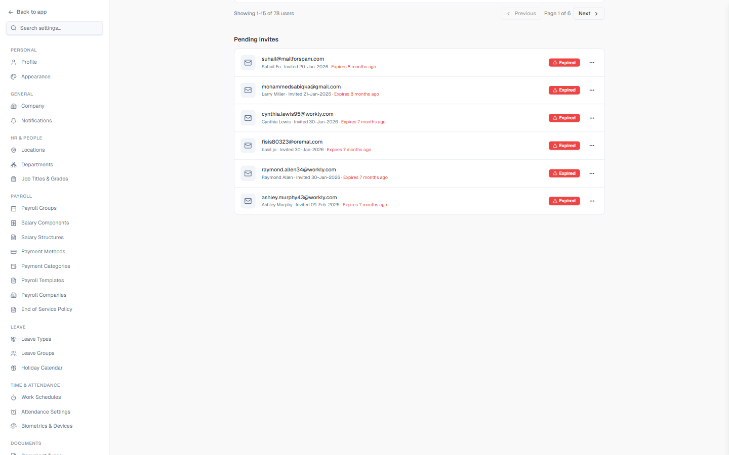 Pending Invites section